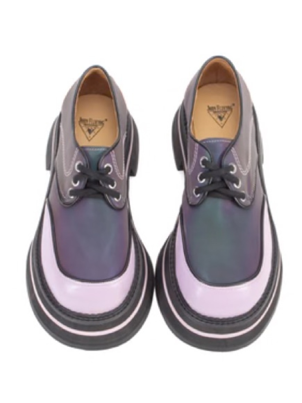 John Fluevog FV1 - HOLOGRAPHIC Lavender and Black Chunky Platform Oxfords - Picture 3 of 9